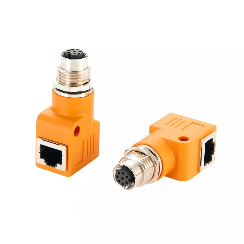 EXSYS M12 A-codiert 8-polig Buchse auf RJ45 Buchse 90° Adapter EX-49503