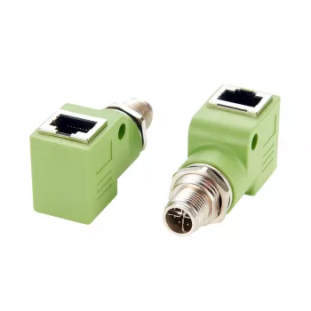 EXSYS M12 X-codiert 8-polig Stecker auf RJ45 Buchse 90° Industrie-Ethernet-Adapter, 10Gbps, IP67, geschirmt EX-49542