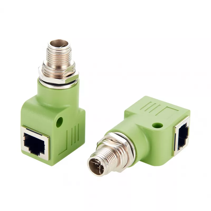 EXSYS M12 X-codiert 8-polig Stecker auf RJ45 Buchse 90° Industrie-Ethernet-Adapter, 10Gbps, IP67, geschirmt EX-49542