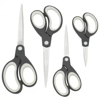 Rapesco Soft Grip Scheren-Set, 4 Teile, Edelstahlklingen, Schwarz/Grau 1574