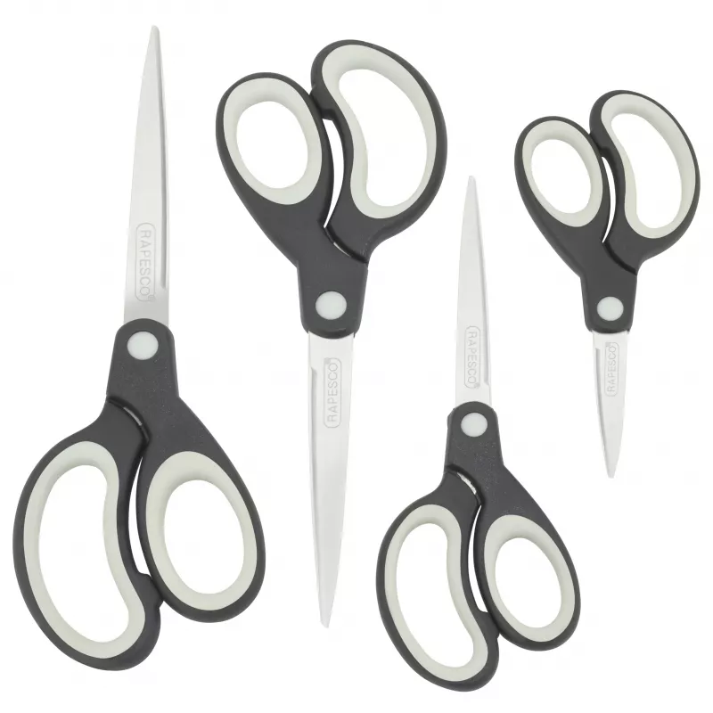 Rapesco Soft Grip Scheren-Set, 4 Teile, Edelstahlklingen, Schwarz/Grau 1574