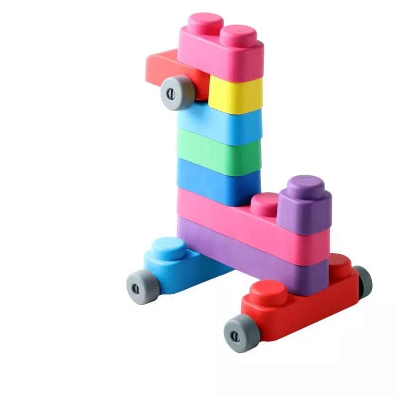 Gerardo's Toys GT3100 Weiche Bausteine Set mit Rädern, 14 Teile (10 Bausteine + 4 Radteile)
