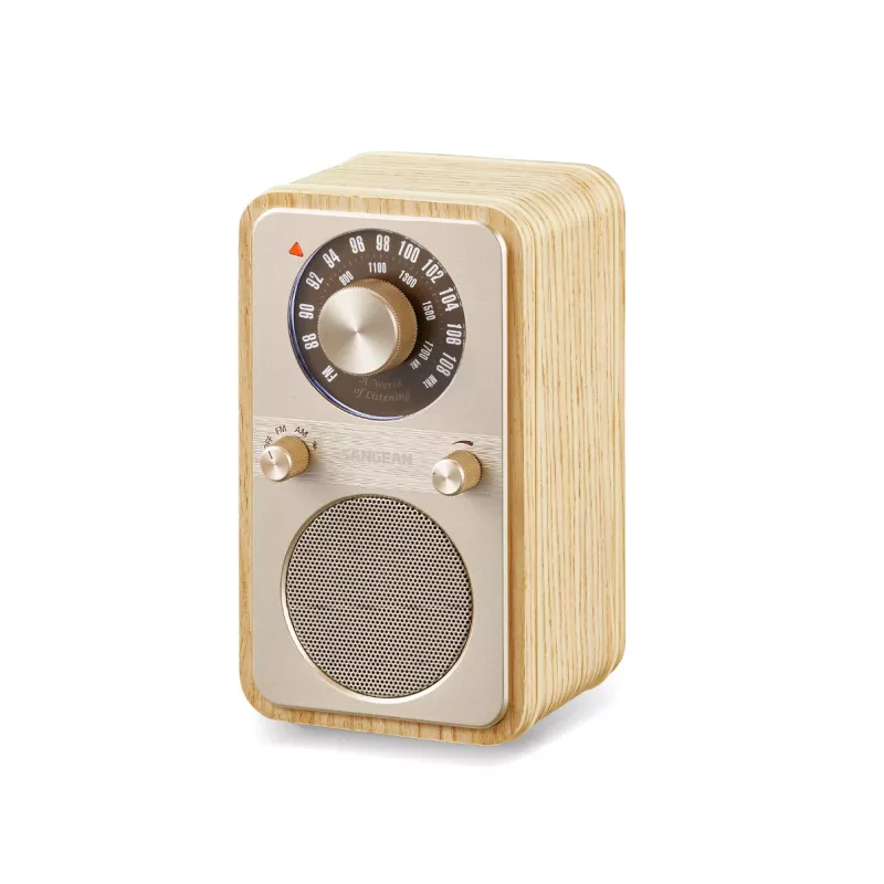 Sangean WR-9 tragbares FM/AM-Radio mit Bluetooth, Gehäuse aus echtem Eschenholz in Weiß