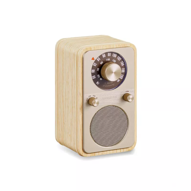 Sangean WR-9 tragbares FM/AM-Radio mit Bluetooth, Gehäuse aus echtem Eschenholz in Weiß