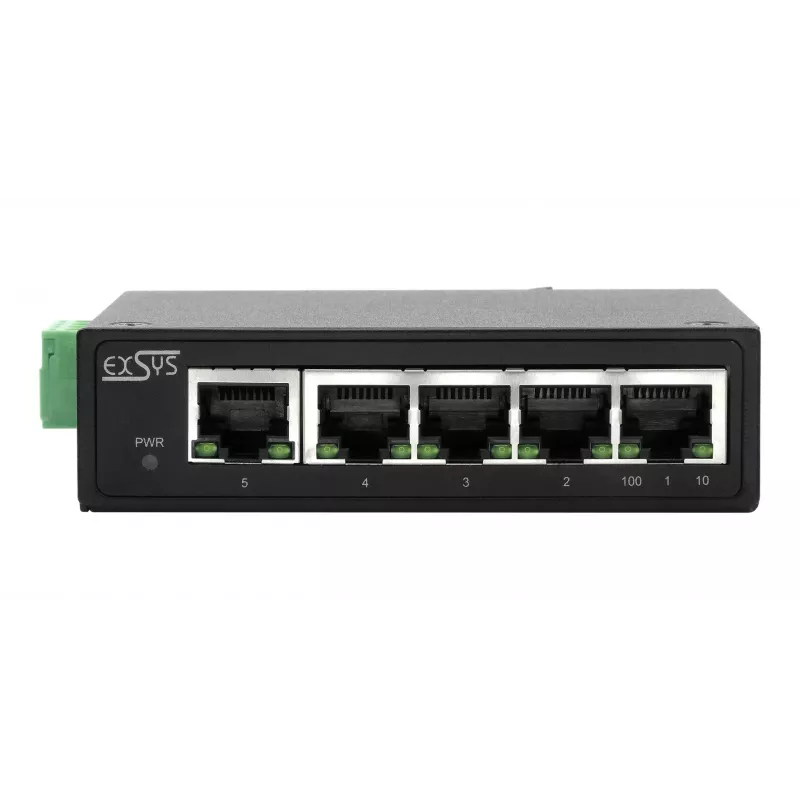 EXSYS 5-Port Industrial Ethernet Switch, 10/100 Mbps, DIN-Rail, -40° bis +75°C EX-6200-T