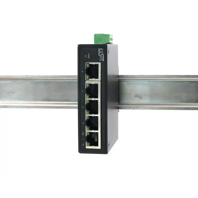 EXSYS 5-Port Industrial Ethernet Switch, 10/100 Mbps, DIN-Rail, -40° bis +75°C EX-6200-T