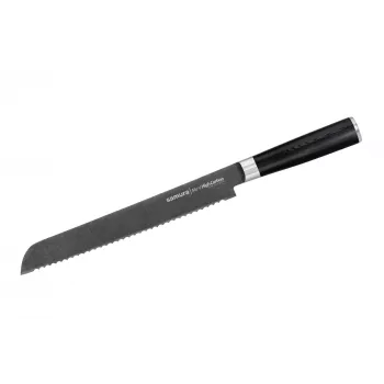 SAMURA Harakiri Brotmesser 230 mm Stonewash AUS-8 Stahl Wellenschliff Schwarzer ABS Griff