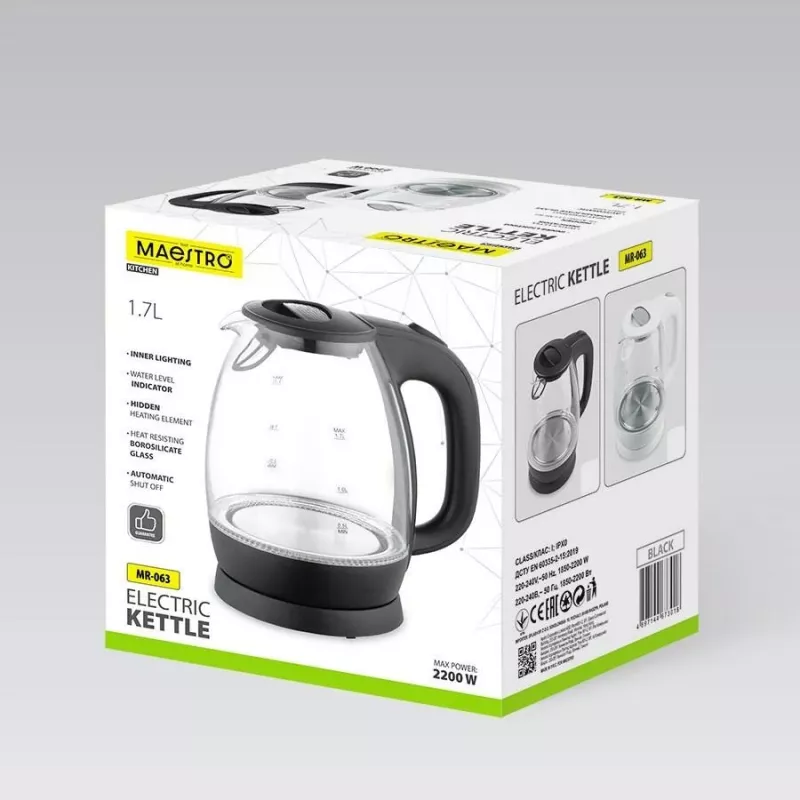Maestro MR-063 schwarzer Wasserkocher 1,7 L 2200 W