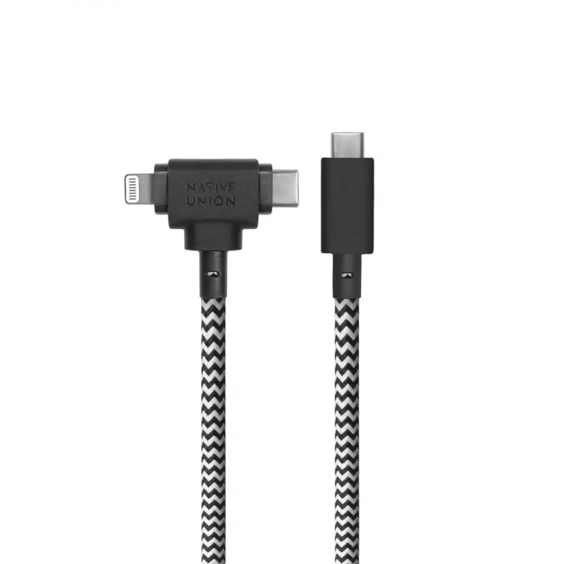 Native Union Belt Cable Duo USB-C zu USB-C/Lightning geflochtenes Kabel 1,5 m Schwarz