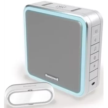 Honeywell DC915SGL Funk-Türklingel-Set, 200 m Reichweite, 90 dB, 8 Melodien, Silber/Grau