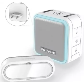 Honeywell DC515SP2L Funk-Türklingel mit Steck-Gong und Taster, 150 m Reichweite, 6 Melodien, Weiß