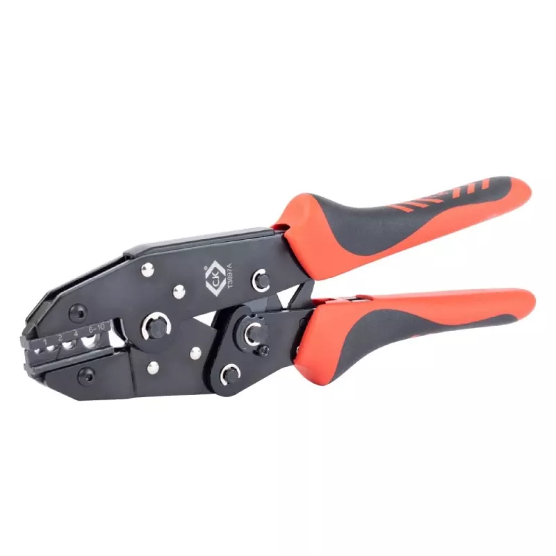 C.K Tools T3697A Ratschen-Crimpzange für unisolierte Kabelschuhe 1-10 mm²