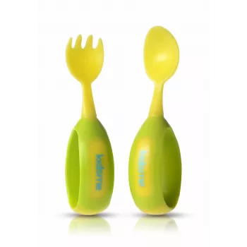 Kidsme 9853 LI Baby-Besteck-Set, Löffel und Gabel, Limette, ab 9 Monaten