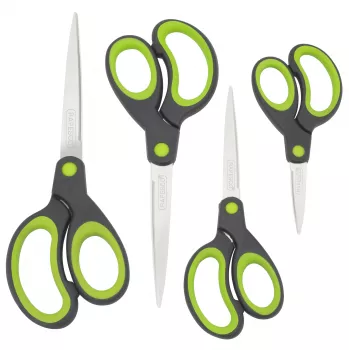 Rapesco Soft Grip Scheren-Set, 4 Teile, Edelstahlklingen, ergonomische Griffe, 21cm/17cm/13cm/9cm, Schwarz/Grau 1576
