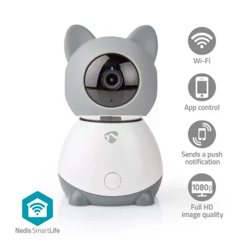 Nedis WIFICI30CGY Innenbereich kabellose IP-Überwachungskamera – 720p HD, Nachtsicht, Zwei-Wege-Audio