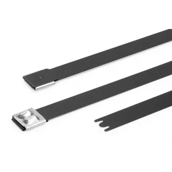 HellermannTyton MBT14XHFC-SS316/SP-BK Edelstahl-Kabelbinder, Kugelverschluss, schwarz Polyester beschichtet, 360mm x 7,9mm, UV-stabilisiert, 1 Stk. 111-00299