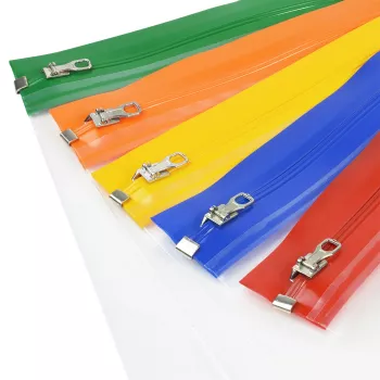 Rapesco Zippi Bags A5+ Reißverschlussbeutel, 250 x 195 mm, transparent mit blauem, orangem, grünem, rotem, gelbem Rand, 5er-Pack 1502