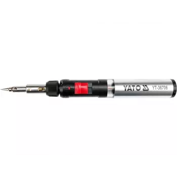 Yato YT-36706 Gaslötkolben 1300°C Butan-Brenner mit Heißluftgebläse, Schwarz/Rot/Edelstahl