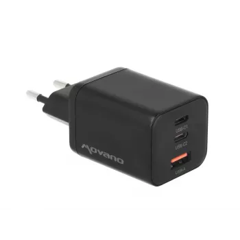 MOVANO GaN 65W 2x USB-C PD + USB-A Ladegerät (Schwarz)