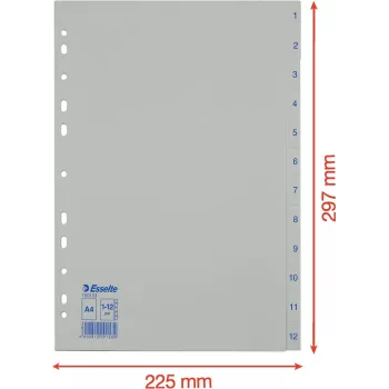 LEITZ Esselte Kunststoff-Register, nummeriert 1-12, A4, weiß, Universal-Lochung, 10 Sets (100153)