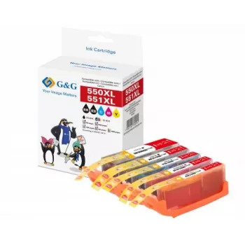 G&G kompatibles High-Yield Tintenpatronen-Set für Canon PGI-550XL/CLI-551XL (5er-Pack: Schwarz, Cyan, Magenta, Gelb) 14790