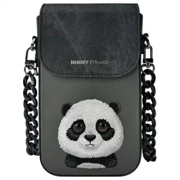 Nimmy Big Eyed Pet 2.0 Panda Umhängetasche für Handy - Schwarzes PU-Leder