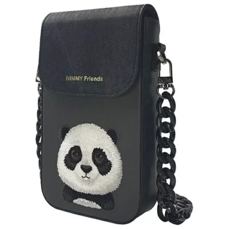 Nimmy Big Eyed Pet 2.0 Panda Umhängetasche für Handy - Schwarzes PU-Leder
