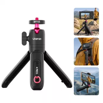 ULANZI MT-55 4-in-1 Mini-Stativ Selfie-Stick Handgriff Rucksack-Clip mit Kugelkopf, 1/4 inch Schraube, Handyhalterung 60-85mm, Aluminiumlegierung, Schwarz