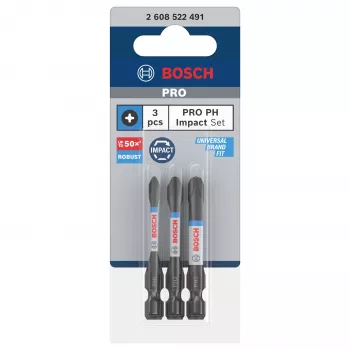 Bosch 2608522491 Phillips PH2 Bit-Set, 3 Stück, 25 mm, 1/4 Zoll Sechskantschaft