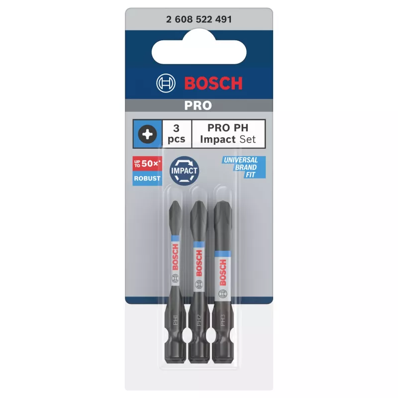 Bosch 2608522491 Phillips PH2 Bit-Set, 3 Stück, 25 mm, 1/4 Zoll Sechskantschaft