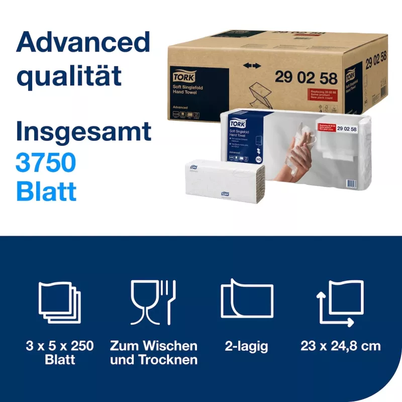 Tork Advanced H3 Z-Falz Handtücher 2-lagig Weiß (290258) – 3750 Handtücher