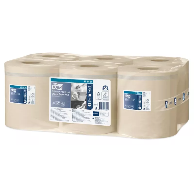 Tork Reflex Advanced M4 Centrefeed Putzpapierrollen, 2-lagig, Natur, 429 Blätter, 6 Rollen 473481