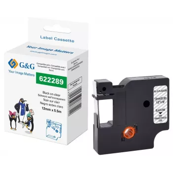 G&G Polyester-Etikettband-Kartusche, transparent mit schwarzem Druck, 12 mm x 5,5 m, für Dymo D1 RL-D-Po-622289-BK/CL-12MM*5.5M