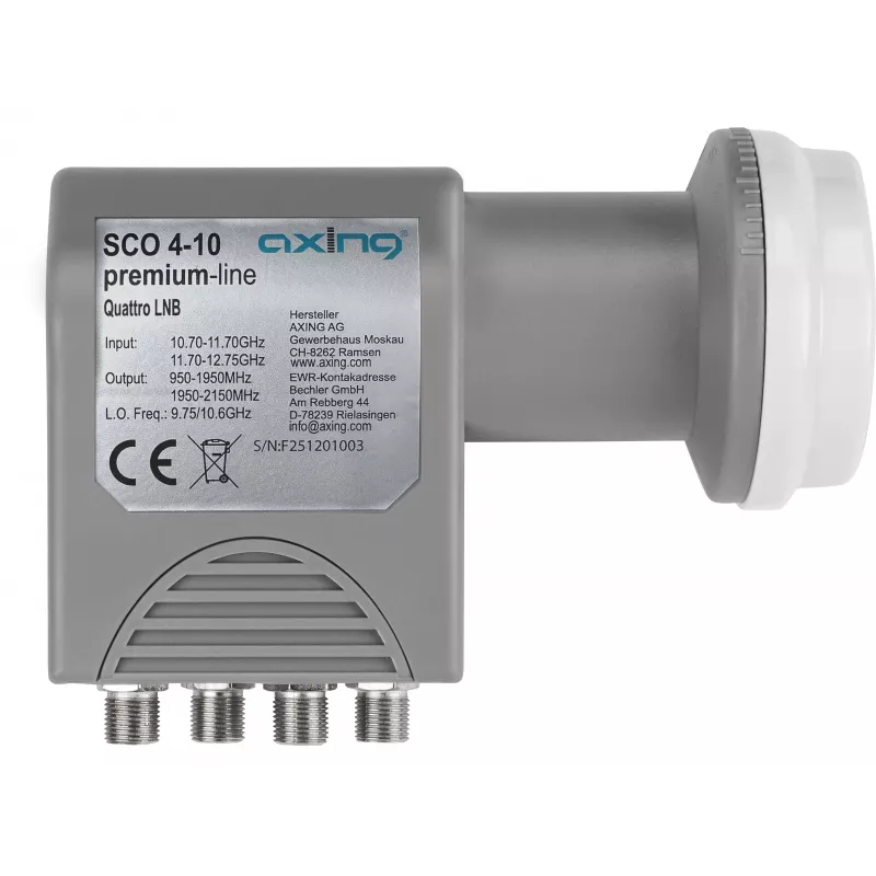 AXING SCO 4-10 Quattro LNB, 40 mm Feedhorn, 4 Ausgänge, UHD/3D Ready SCO00410