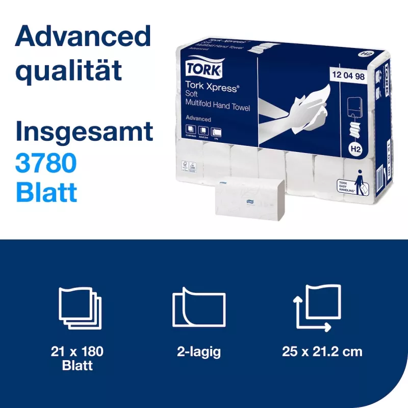 TORK Xpress Soft H2 Advanced Interfold 2-lagige Papierhandtücher, Weiß, 3780 Blatt (120498)