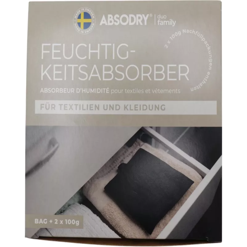 Absodry Duo Family Feuchtigkeitsabsorber für Kleidung und Textilien, 2x 100 g (220-dft-e8)