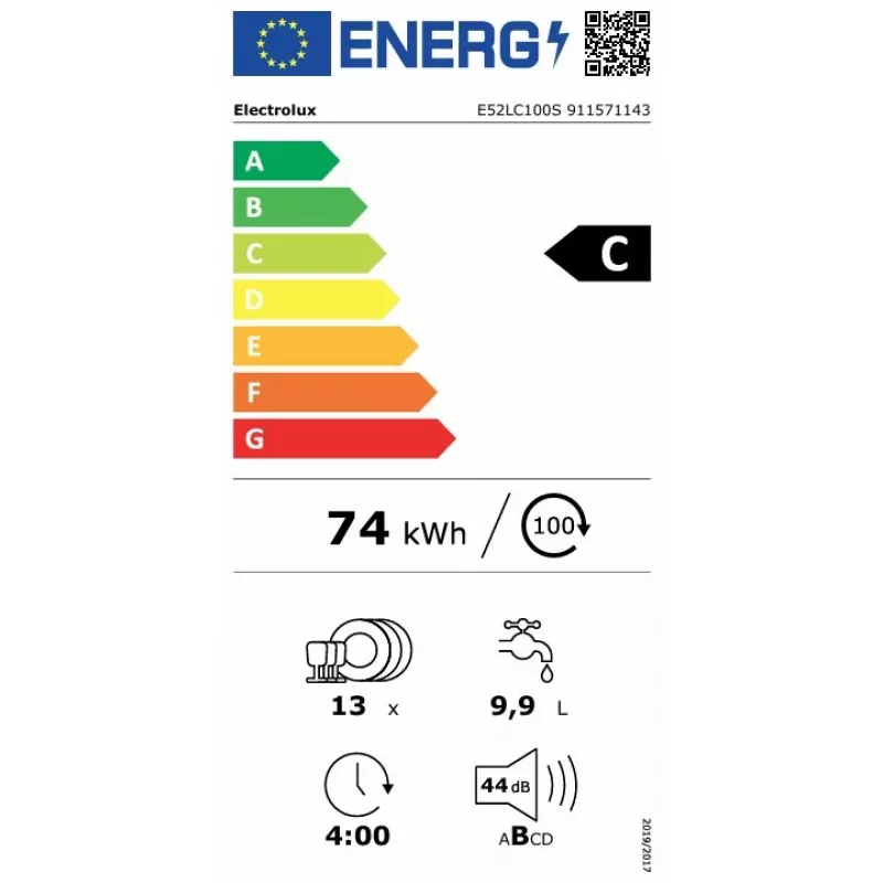 Electrolux E52LC100S vollintegrierter Geschirrspüler, 60 cm, 13 Maßgedecke, AirDry, Invertermotor, Energieeffizienzklasse D