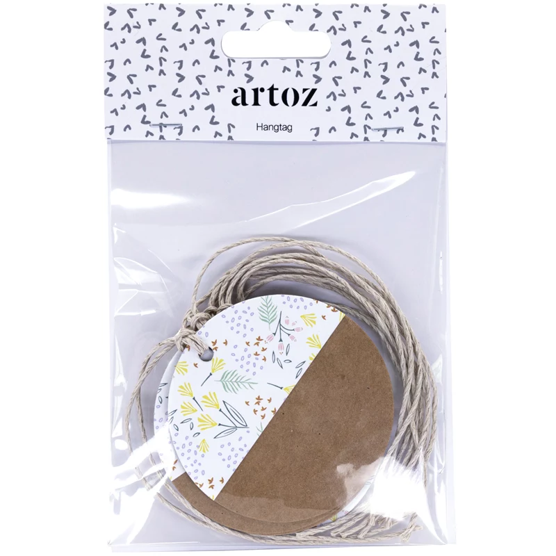 Artoz Papier-Geschenkanhänger Braun Weiß Hangtag Set Kraft Rund 6,5 cm 6 Stk. (144500-255)