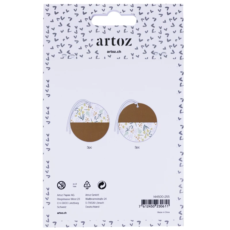 Artoz Papier-Geschenkanhänger Braun Weiß Hangtag Set Kraft Rund 6,5 cm 6 Stk. (144500-255)