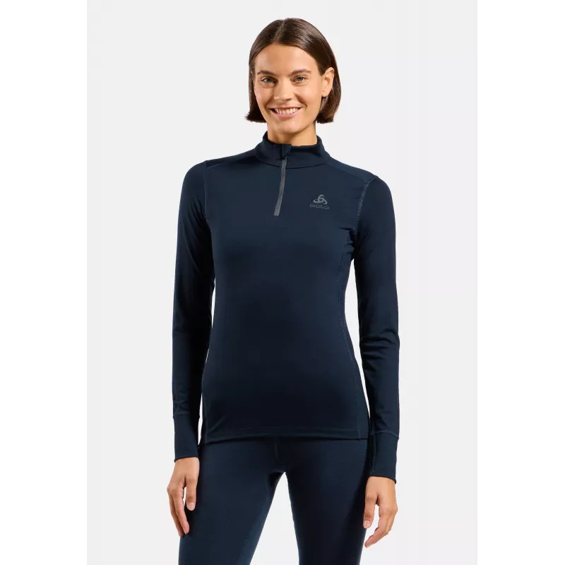 Odlo Damen Merino 200 BL Top Rollkragen Langarm Half Zip Baselayer - Dark Sapphire, Größe M