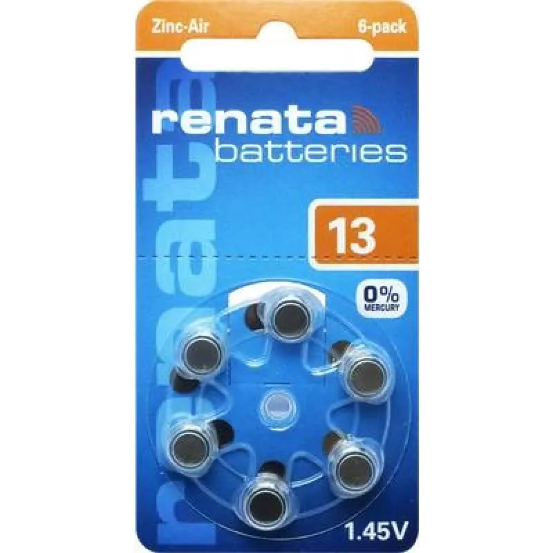 Renata ZA13.DP6 0HG Zink-Luft Hörgerätebatterie PR48, 1,4 V, 305 mAh, 6er-Pack