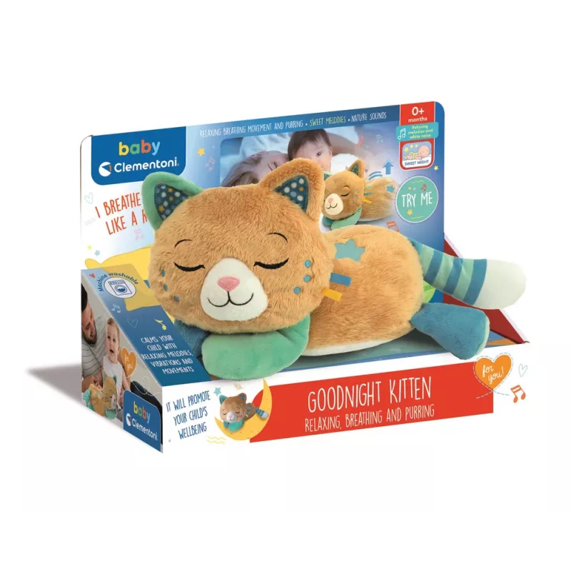 Clementoni Purring Cat Morpheus Plüschtier - Interaktives sensorisches Babyspielzeug, Grau und Weiß, ab 6 Monaten