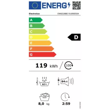 Electrolux EW6D28BE 8kg Wärmepumpentrockner, A+++ Energieeffizienzklasse, Weiß
