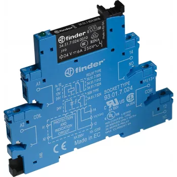 Finder Schnittstellenrelaismodul 38.51.7.024.5050, 24 V DC Spule, 1 CO Kontakt, 6 A, Schraubklemmen, DIN-Schiene