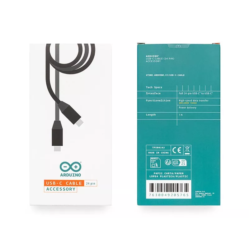 Arduino USB-C Kabel USB 3.2 Gen1 USB-C Stecker zu USB-C Stecker 1 m Schwarz TPX00243
