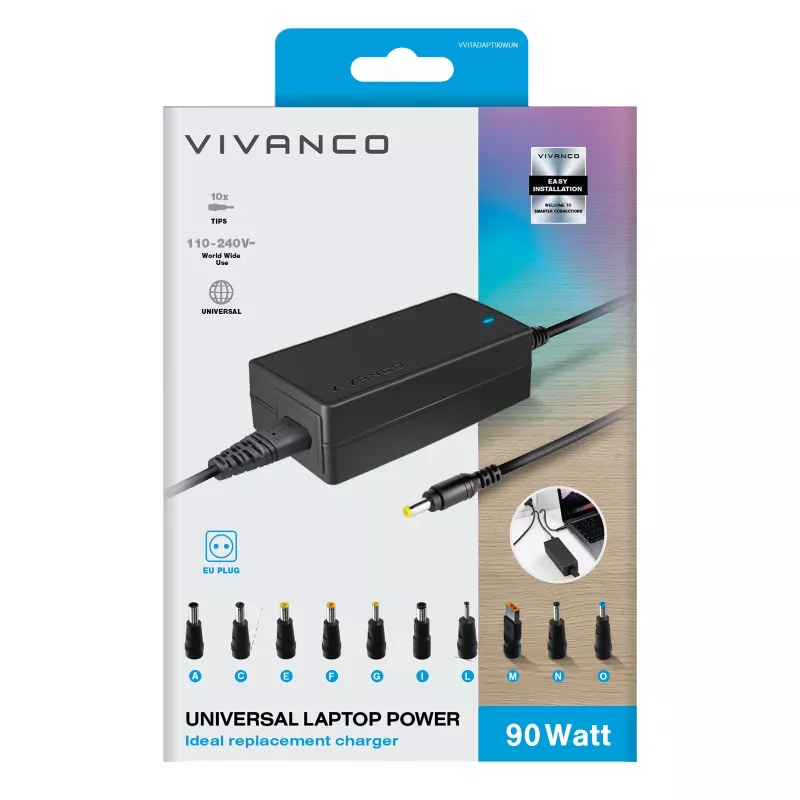 Vivanco 90W Universal-Notebook-Netzteil mit wählbarer Ausgangsspannung VVITADAPT90WUN