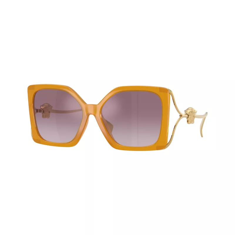 Versace VE4502U55376X Damen Cat-Eye-Sonnenbrille, Transparent Rosa Rahmen, Dunkelgraue Gläser, 58/16/130 mm