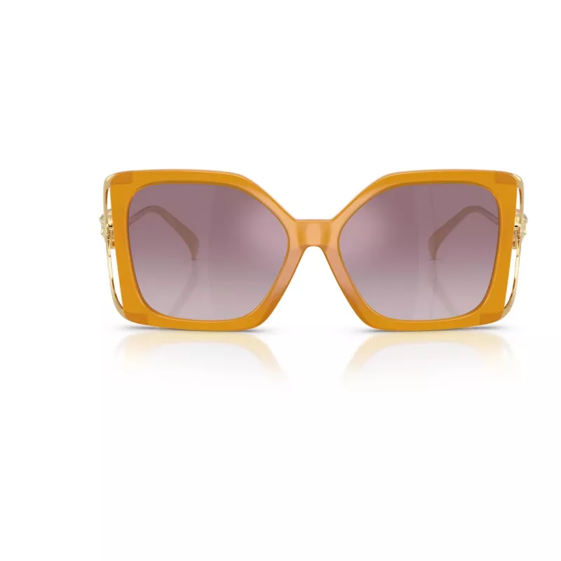 Versace VE4502U55376X Damen Cat-Eye-Sonnenbrille, Transparent Rosa Rahmen, Dunkelgraue Gläser, 58/16/130 mm