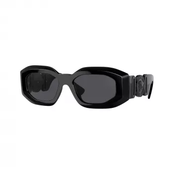 Versace VE4425U536087 Herren Rechteckige Sonnenbrille, Transparent Graues Gestell, Dunkelgraue Gläser, 54-18-145