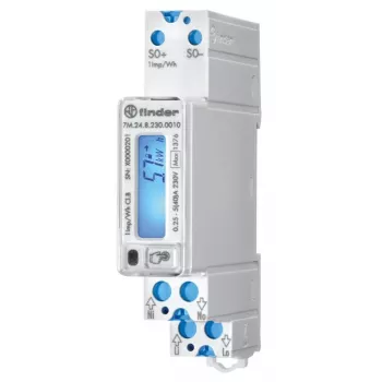 Finder 7M.24.8.230.0010 Einphasiger Energiezähler MID, Direktanschluss, 100 A, Klasse B, DIN-Schiene, S0-Impulsausgang